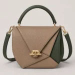 Two-Tone Top Handle Crossbody Satchel Bag with Gold Hardware