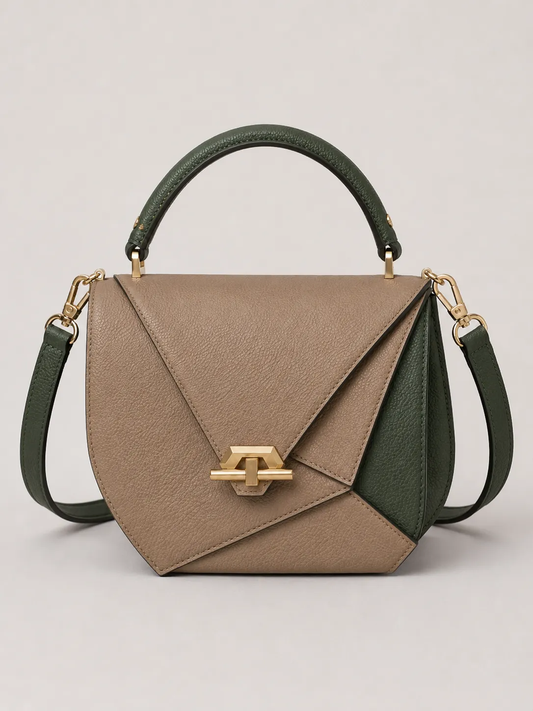 1-02-black-top-handle-crossbody-satchel-bag-front-view Two-Tone Top Handle Crossbody Satchel Bag with Gold Hardware - Image 1