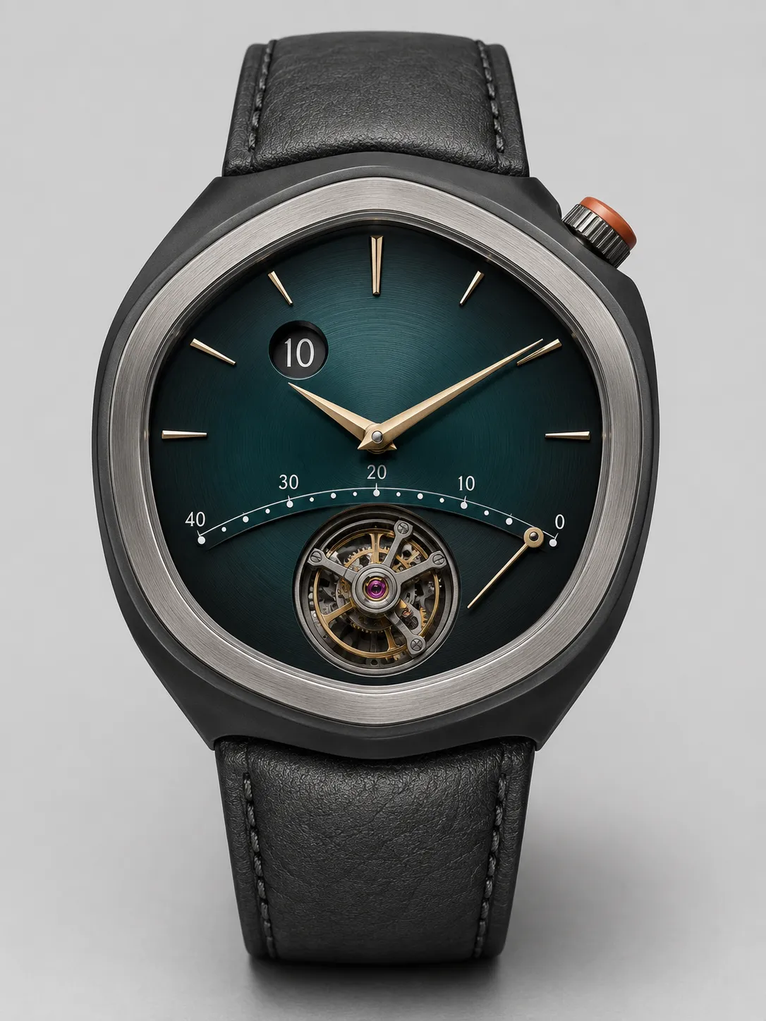 10-01-brown-leather-strap-vintage-dress-watch-main-front-view Dark Green Open Heart Black Leather Strap Watch with Craft Options - Image 1