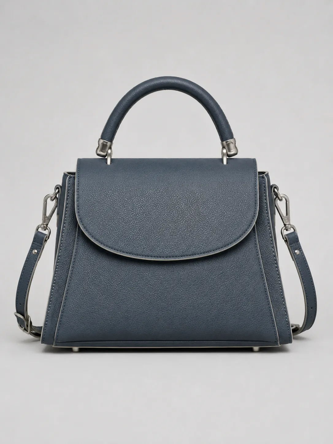 10-02-blue-top-handle-crossbody-satchel-bag-front-view Navy Blue Top Handle Crossbody Satchel Bag with Leather Options - Image 1