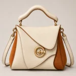 Cream Brown Top Handle Crossbody Satchel Bag with Leather Options