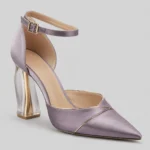 Mauve Lavender Pointed Toe Ankle Strap Heels with Transparent Sculptural Heel