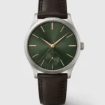 Green Dial Dark Brown Leather Strap Dress Watch with Craft Options
