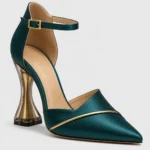Emerald Green Pointed Toe Ankle Strap Heels with Transparent Sculptural Heel