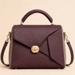 Burgundy Taupe Top Handle Crossbody Flap Bag with Leather Options