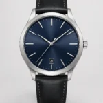 Navy Blue Dial Black Leather Strap Business Watch with Craft Options