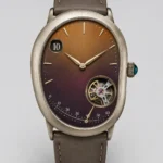 Gradient Brown Open Heart Leather Strap Dress Watch with Craft Options