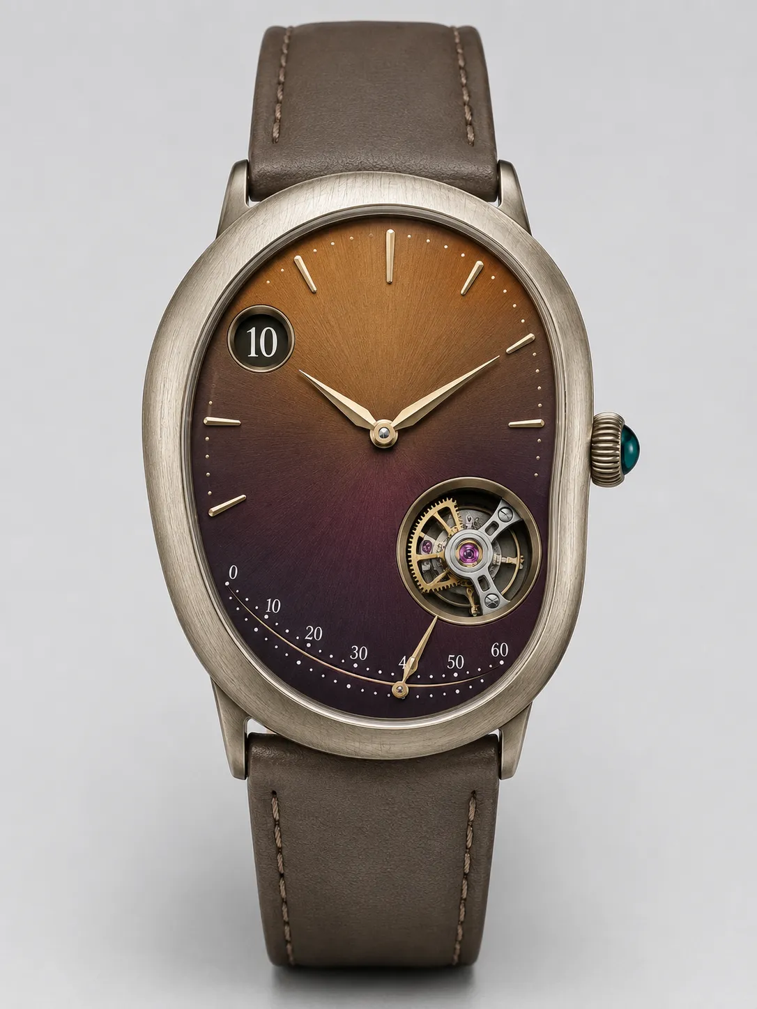 8-01-black-leather-strap-chronograph-watch-main-front-view Gradient Brown Open Heart Leather Strap Dress Watch with Craft Options - Image 1
