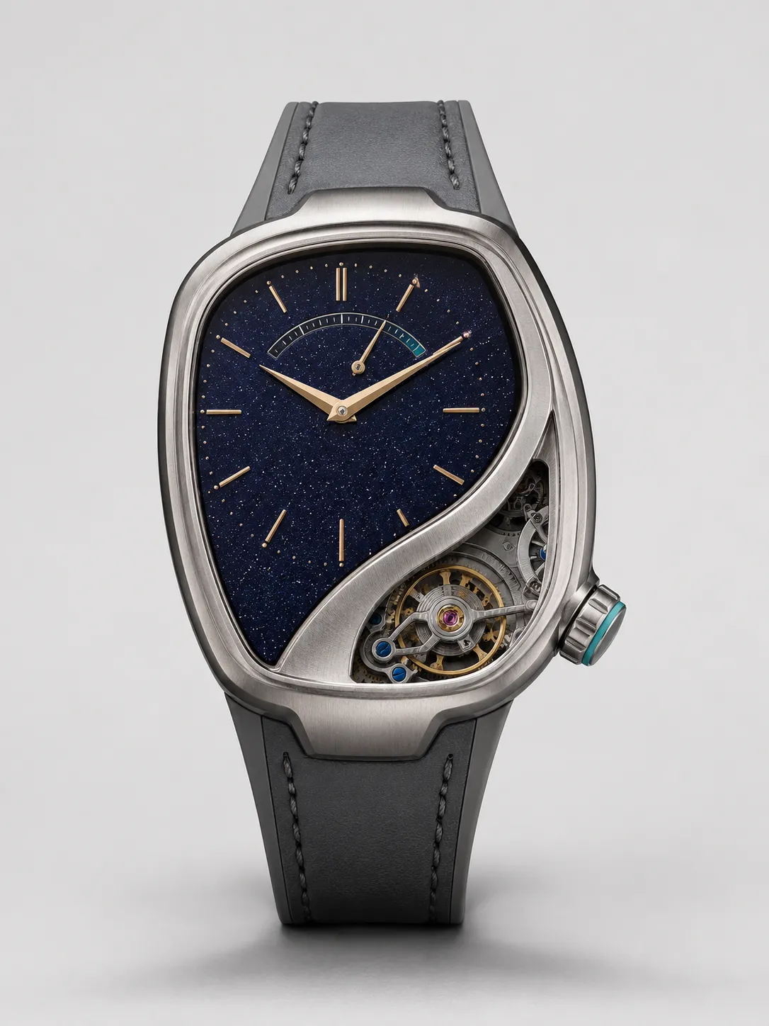 9-01-navy-dial-silver-case-automatic-watch-main-front-view Navy Star Dial Open Heart Leather Strap Watch with Craft Options - Image 1