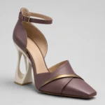 Dusty Mauve Pointed Toe Ankle Strap Heels with Sculptural Cut-Out Heel